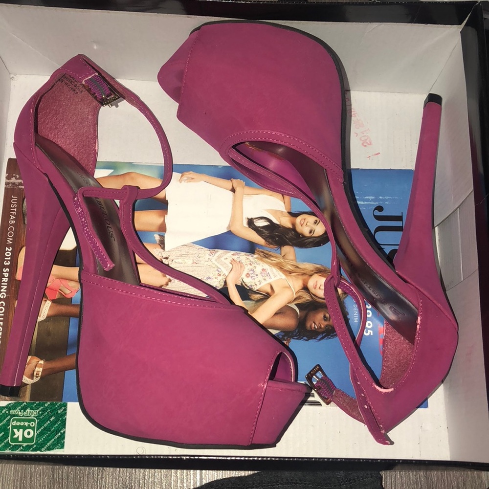 Magenta Platform Ankle Strap Heels